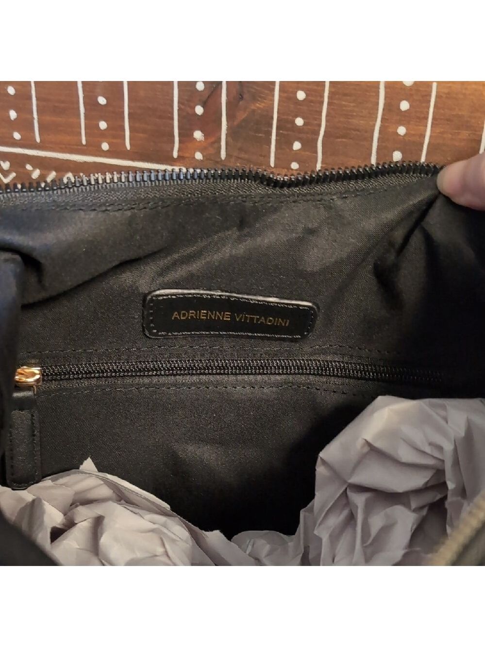 Adrienne Vittadini Black Multi-Pocket Hobo Bag W / Zippered Bag Charm - Picture 8 of 9
